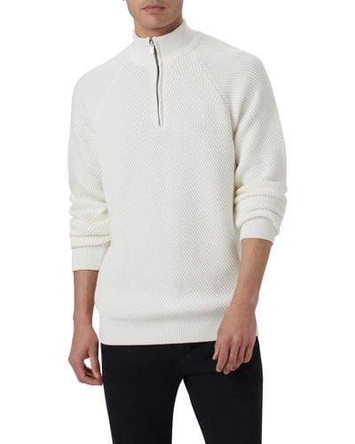 Bugatchi Diagonal Stitch Quarter Zip Sweater - White