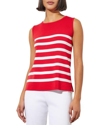 Ming Wang Nuatical Stripe Sleeveless Knit Top - Red