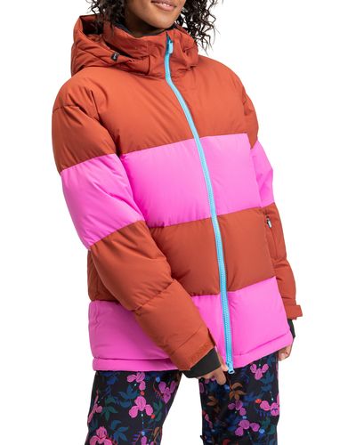 Roxy X Rowley Colorblock Hooded Puffer Jacket - Pink