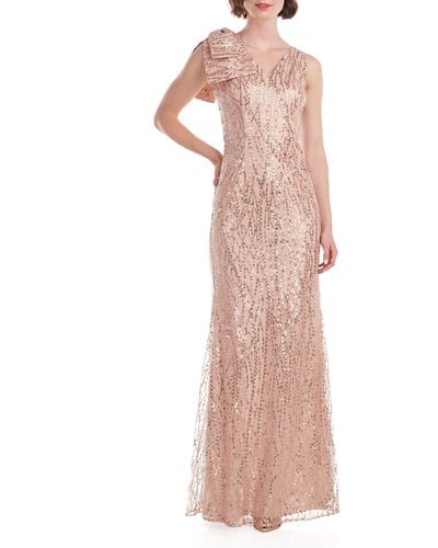 JS Collections Oversized Bow Sequin Gown - Pink