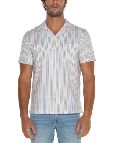 Liverpool Los Angeles Stripe Linen & Cotton Camp Shirt - White