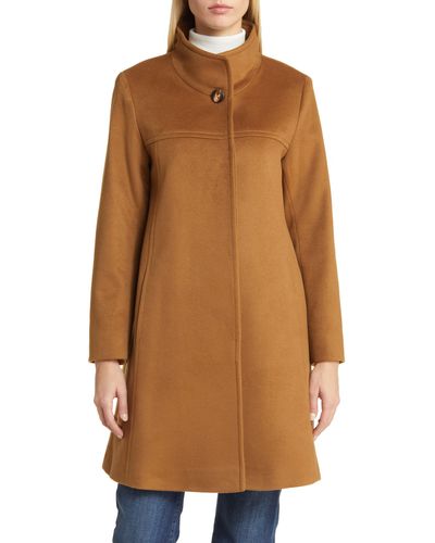 Fleurette Drew Stand Collar Cashmere Coat - Brown