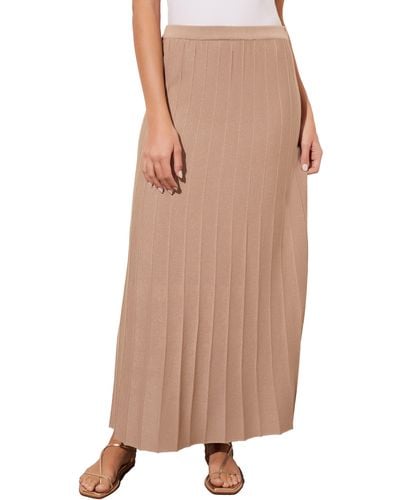 Ming Wang Pleated Pull-on Skirt - Brown