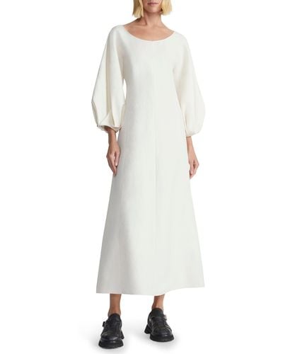 Lafayette 148 New York Lantern Sleeve Silk & Linen Dress - White