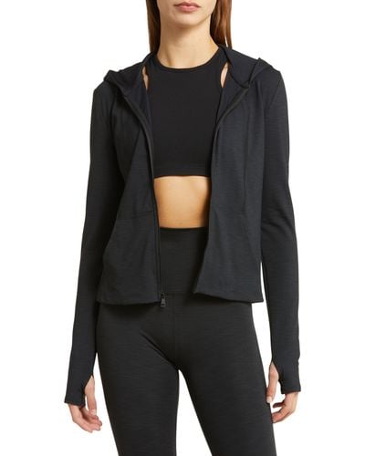 Beyond Yoga Heather Rib Zip-up Hooded Jacket - Black