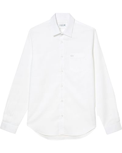 Lacoste Regular Fit Solid Poplin Button-up Shirt - White