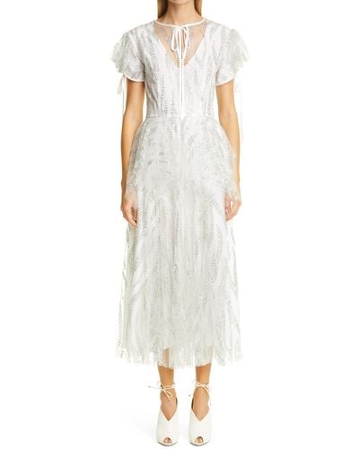 Rodarte Glitter Tulle Peplum Dress - White