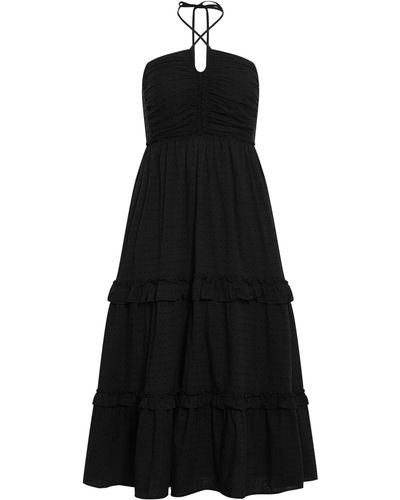 City Chic Ivy Clip Dot Tiered Halter Dress - Black