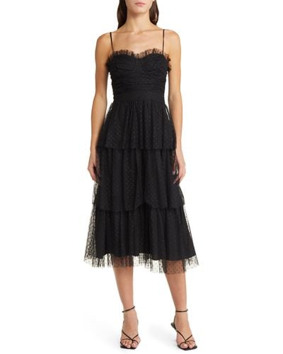 Lulus Sweetheart Clip Dot Tiered Cocktail Dress - Black