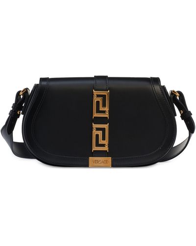 Versace Medium Greca Goddess Leather Shoulder Bag - Black