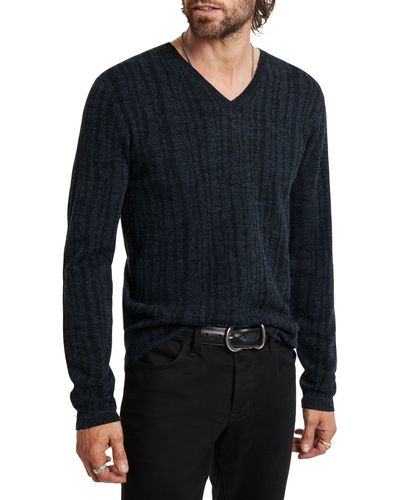 John Varvatos Bandera Rib Wool Blend V-neck Sweater - Blue