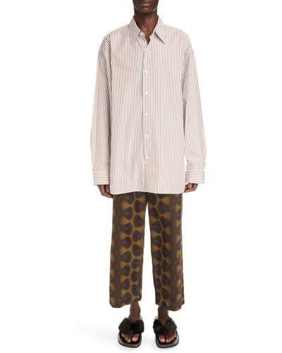 Dries Van Noten Calander Stripe Oversize Cotton Button-up Shirt - Natural
