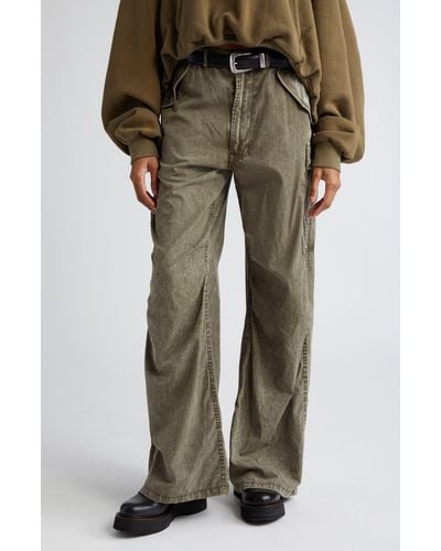 R13 Wide Leg Cotton Cargo Pants - Green