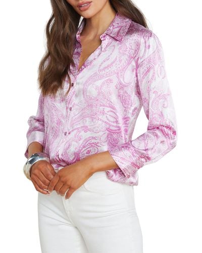 L'Agence Dani Paisley Print Silk Button-up Shirt - Purple