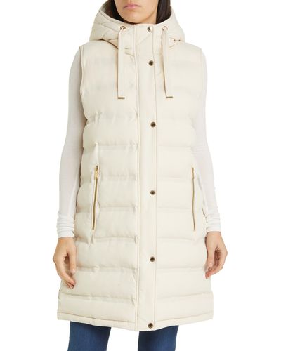 BCBGMAXAZRIA Hooded Water Resistant Longline Puffer Vest - Natural