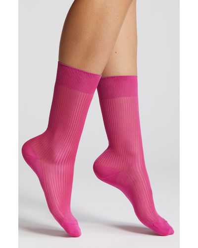 Oroblu Ribbed Crew Socks - Pink