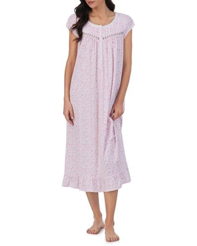 Eileen West Cap Sleeve Cotton Nightgown - Pink