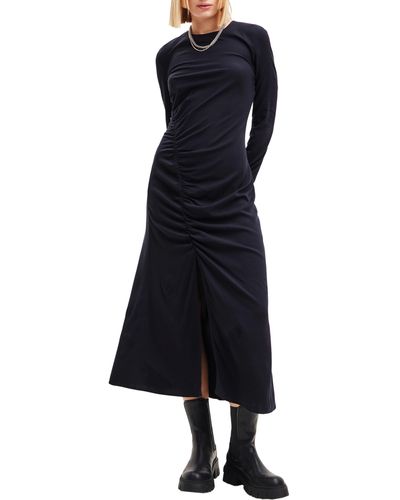 Desigual Samantha Long Sleeve Ruched Dress - Blue