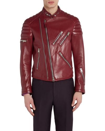 Tom Ford Glossy Plongé Leather Biker Jacket - Red
