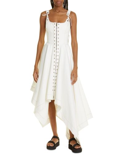Monse Laced Front Asymmetric Stretch Cotton Dress - White