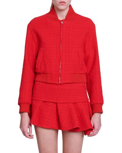 Maje Bala Front Zip Tweed Jacket - Red