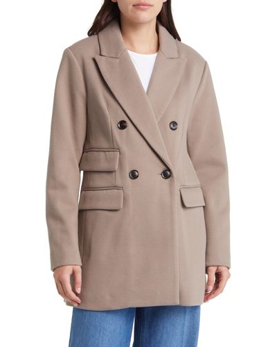 BCBGMAXAZRIA Peak Lapel Double Breasted Coat - Natural