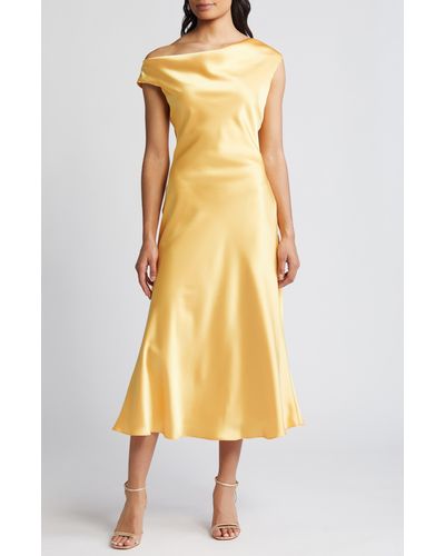 Amsale One-shoulder Satin Midi Dress - Yellow