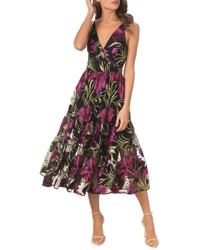 Dress the Population Paulette Floral Embroidered Fit & Flare Midi Dress - Multicolor