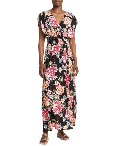 Fraiche By J Floral Smocked Waist Maxi Dress At Nordstrom - White