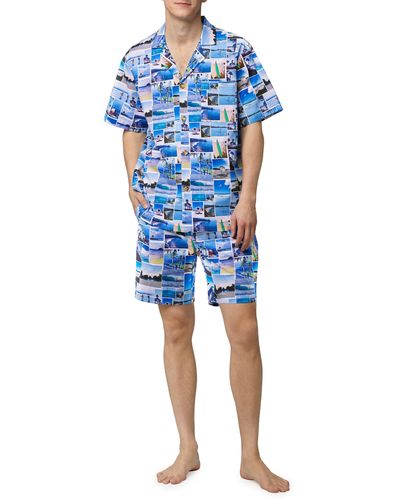 Bedhead Photo Print Organic Cotton Short Pajamas - Blue