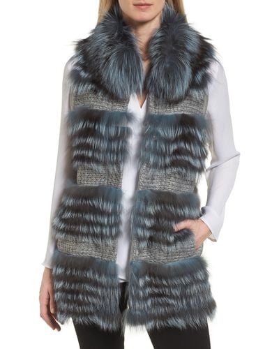 Diane von Furstenberg Knit Vest With Genuine Fox Fur Trim - Gray