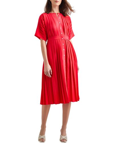 Misook Pleated Fit & Flare Midi Dress - Red