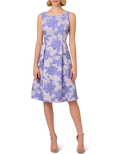 Adrianna Papell Floral Jacquard A-line Dress - Blue