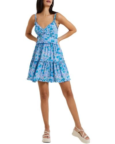 French Connection Gretha Floral Ruffle Tiered Dress - Blue