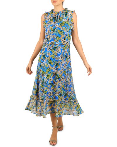 Julia Jordan Floral Print Ruffle Midi Dress - Blue