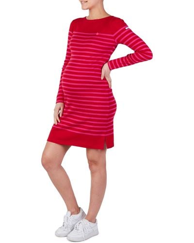 Cache Coeur X Armor Lux C'est La Vie Quimper Long Sleeve Maternity Dress - Red