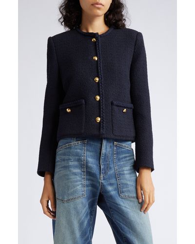 Nili Lotan Iman Crop Tweed Jacket - Blue