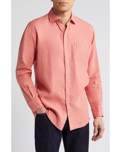 Peter Millar Coastal Garment Dyed Linen Button-up Shirt - Pink