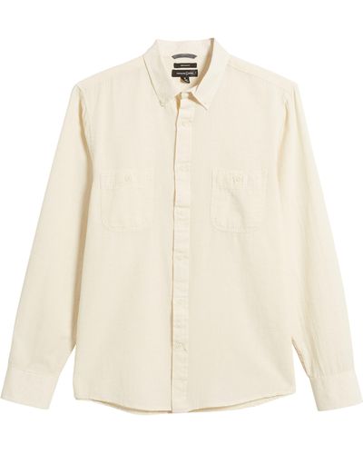 Treasure & Bond Regular Fit Cotton & Linen Button-down Shirt - Natural