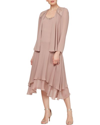 Sl Fashions Beaded Detail Chiffon Dress With Jacket - Pink