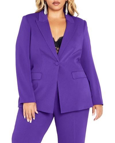 City Chic Lottie One-button Blazer - Purple