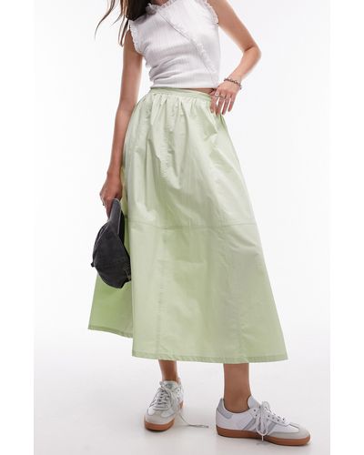 TOPSHOP Cotton Poplin Midi Skirt - Green