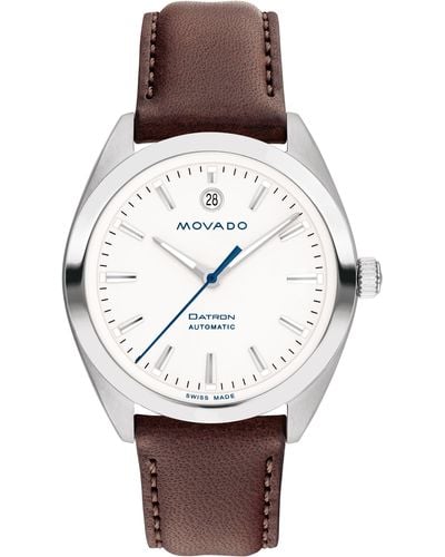 Movado Heritage Datron Leather Strap Watch - White