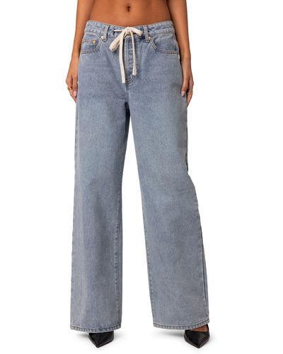 Edikted Wynn Low Rise Wide Leg Drawstring Jeans - Blue