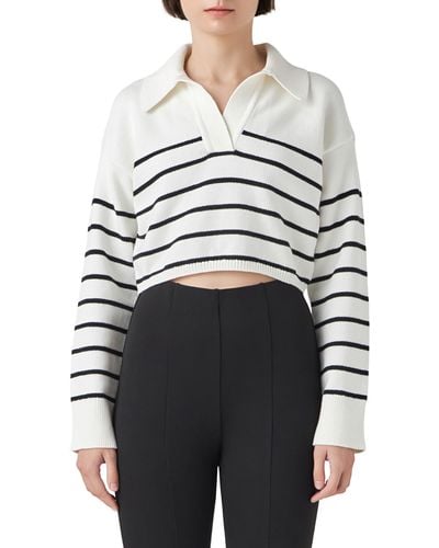 Grey Lab Stripe Cotton Blend Crop Sweater - Gray