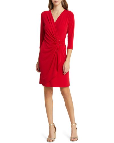 Tommy Bahama Clara Rhinestone Accent Faux Wrap Dress - Red