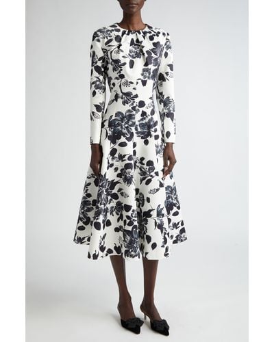 Emilia Wickstead Tris Floral Long Sleeve A-line Dress - White