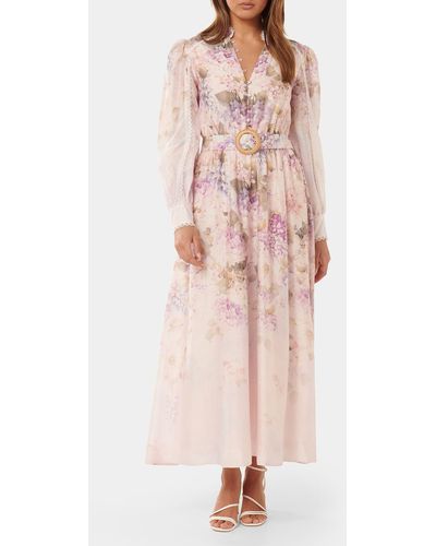 EVER NEW Peyton Belted Long Sleeve Button Front Maxi Dress - Pink