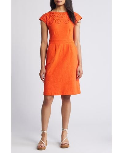 Boden Florrie Broderie Anglaise Cap Sleeve Jersey Dress - Orange