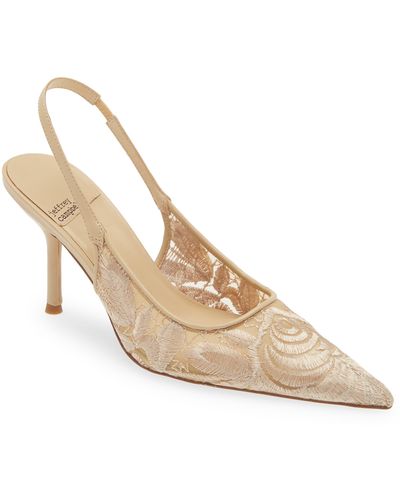 Jeffrey Campbell Lofficele Embroidered Mesh Slingback Pointed Toe Pump - Natural